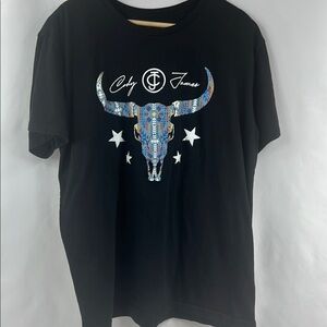 Cody James Black Skull Bull Horns Country Graphic T-Shirt 100% Cotton‎ Size XL